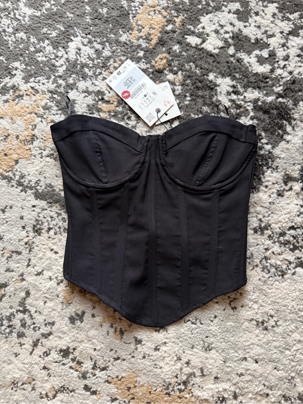 Zara Black Strapless Corset Bodysuit Top
